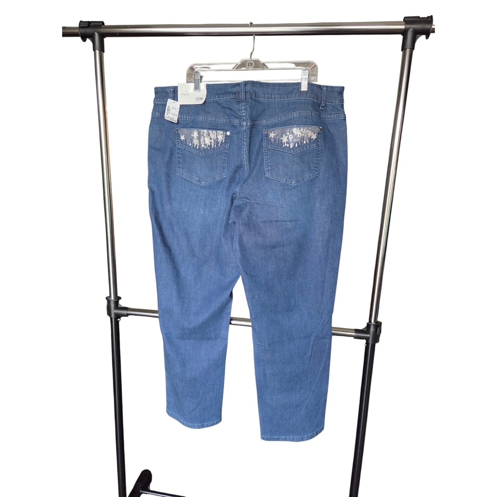 CJ Banks Moderately Curvy Straight Leg Jeans 20W Blue Sequin Star Denim NEW